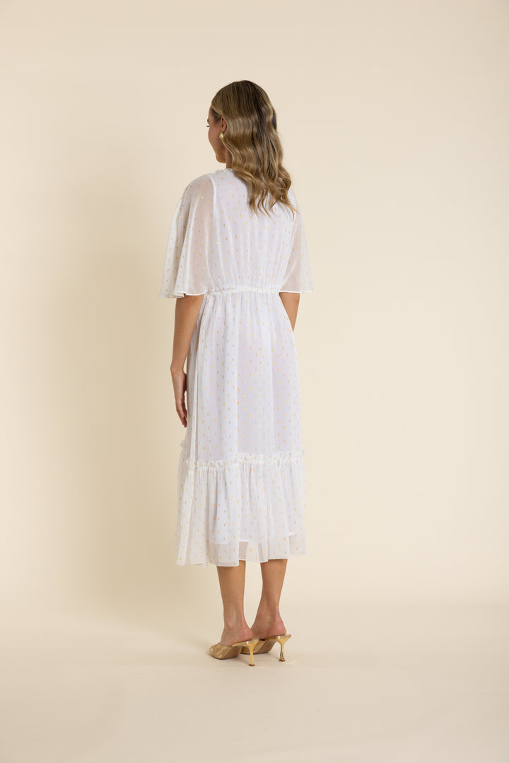 Georgette Ruffle Dress with Gold Lurex