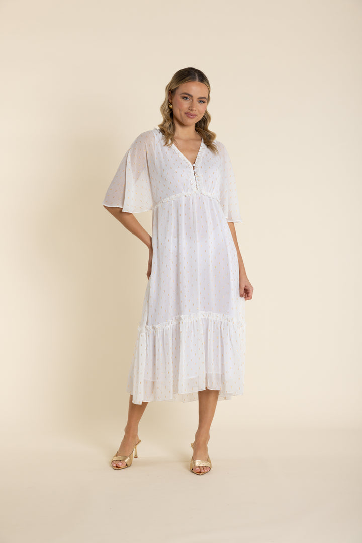 Georgette Ruffle Dress with Gold Lurex