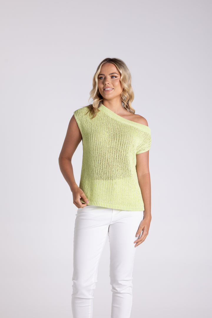 Tape Yarn Boat Neck Top