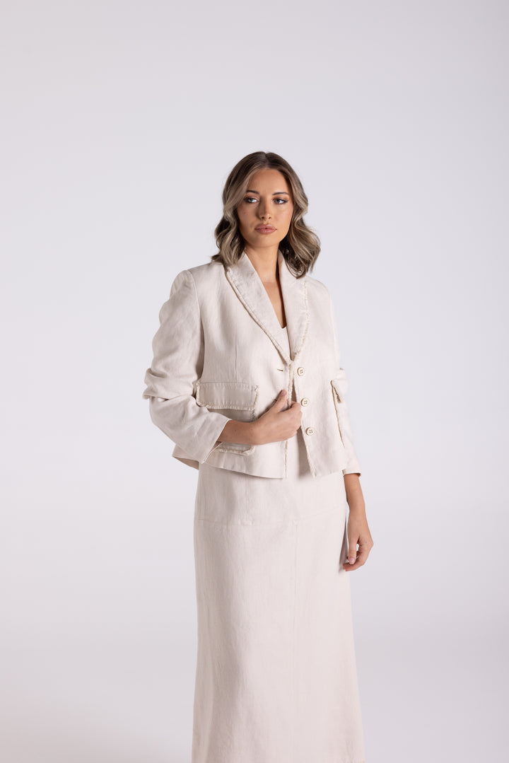 Crop Tweed Linen Jacket