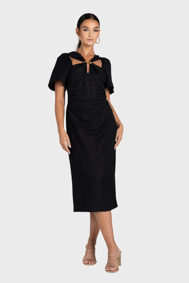 Draped Midi Dress w Gold Clip