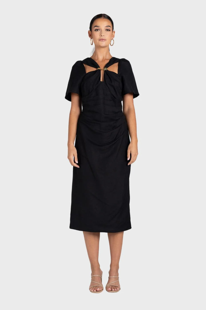 Draped Midi Dress w Gold Clip