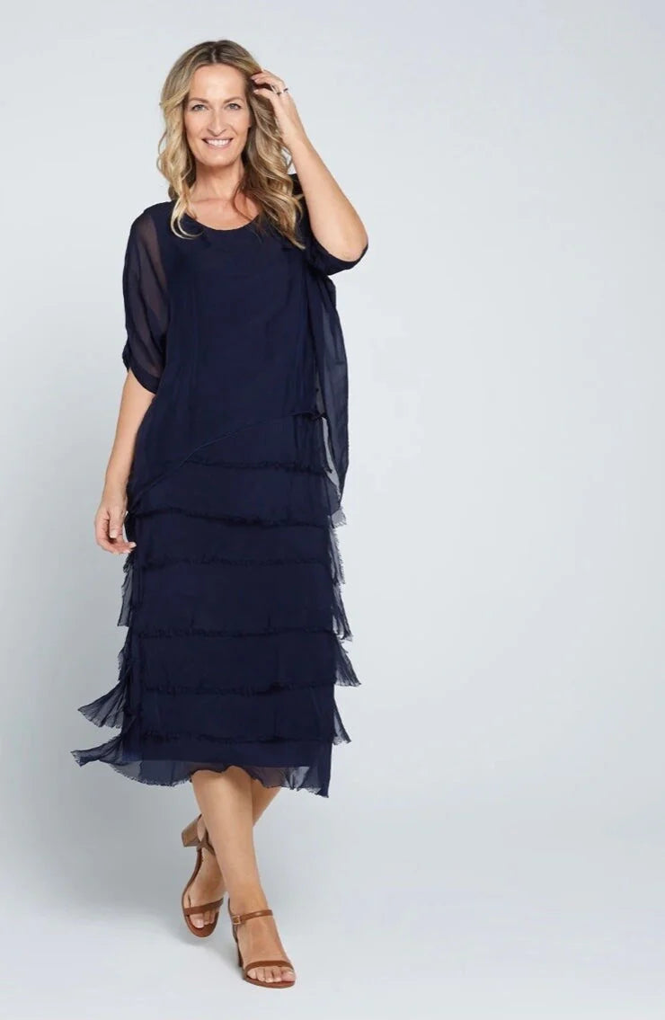 Tiered Silk Dress- Black