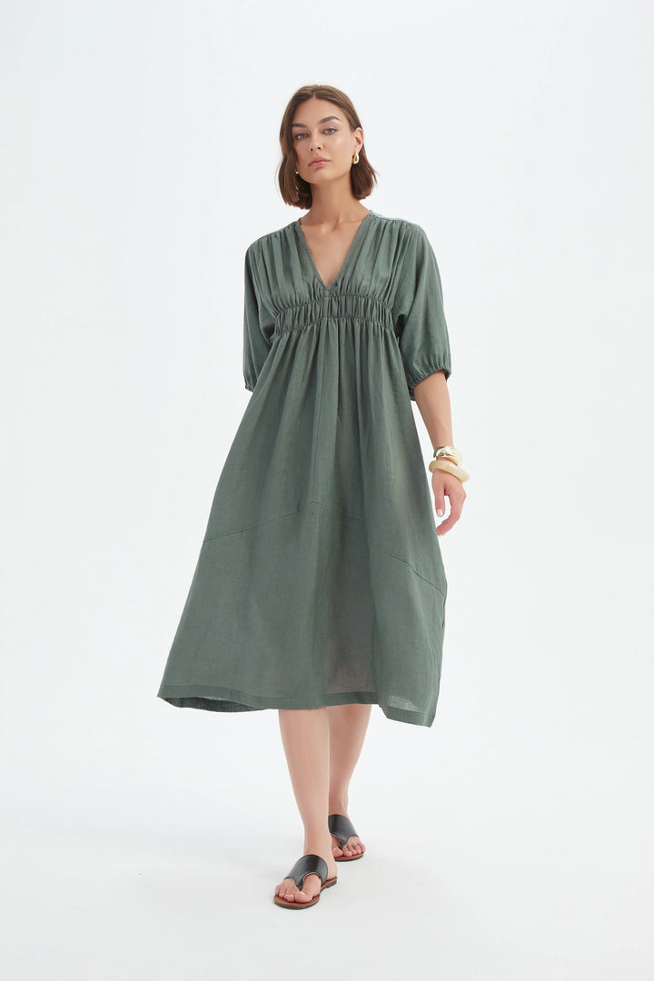 Puff Sleeve Gather Front Dress