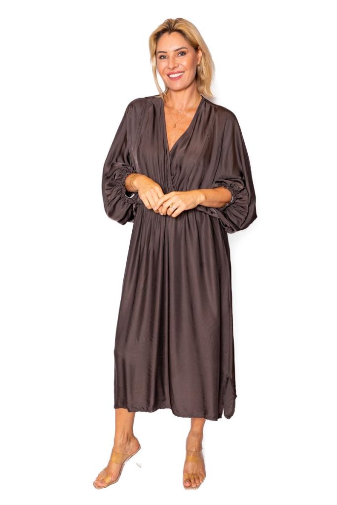 Portia-Faux Wrap Batwing Dress