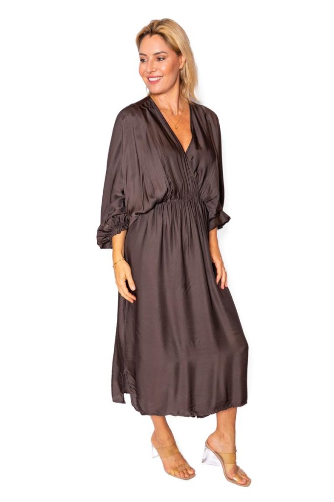 Portia-Faux Wrap Batwing Dress