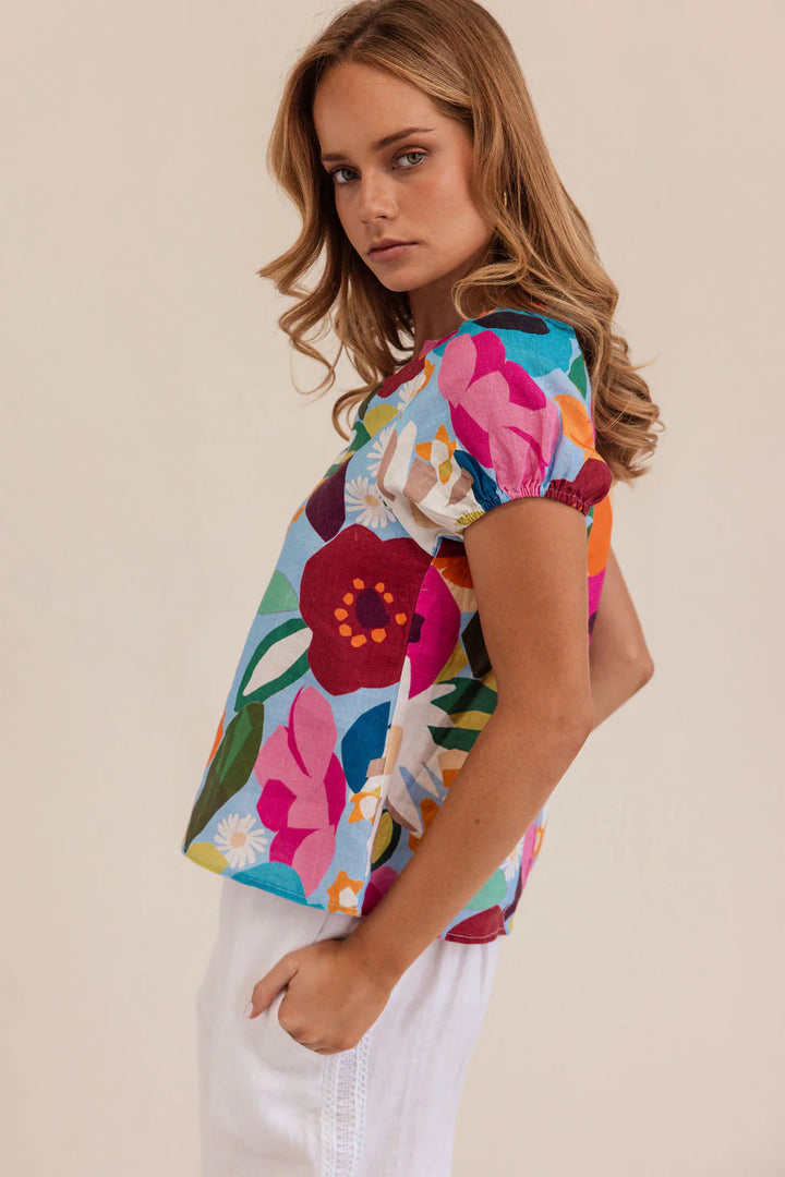 Bloom Burst Linen Top