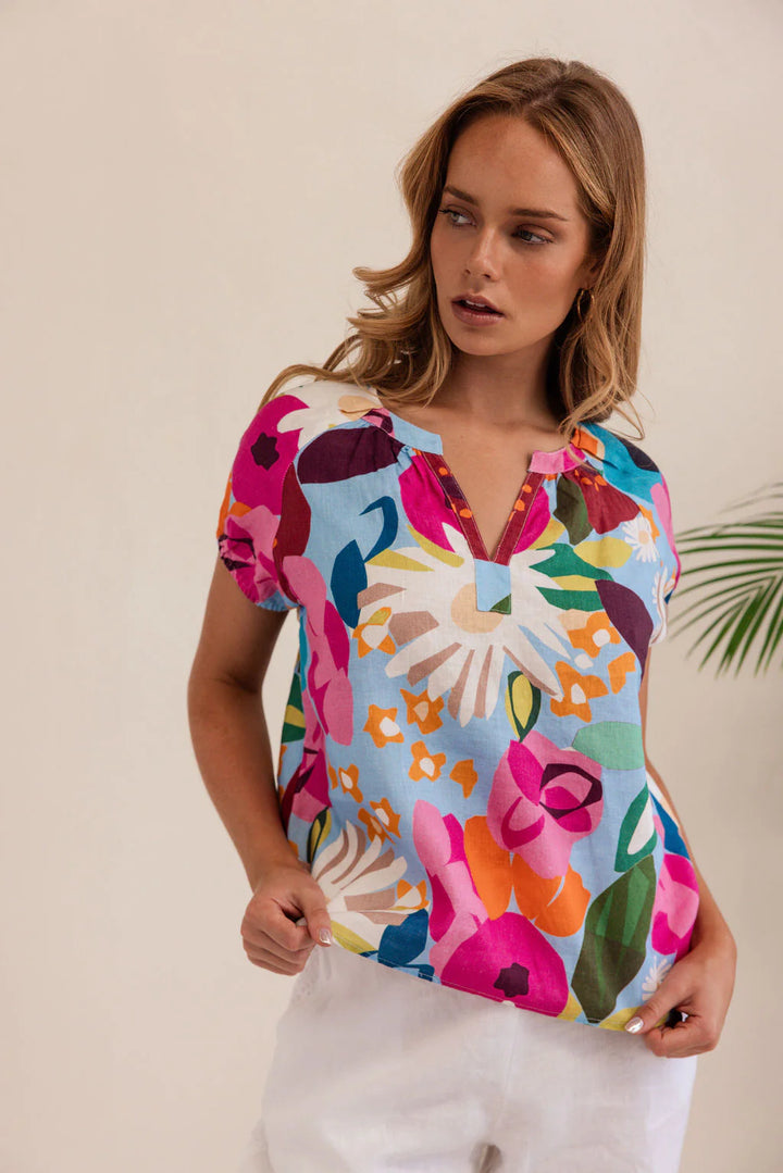 Bloom Burst Linen Top