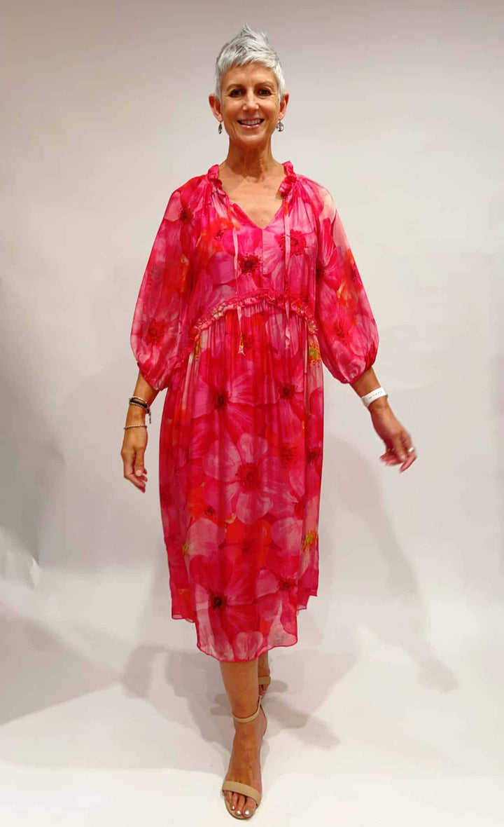 Frilled Collar Silk Dress