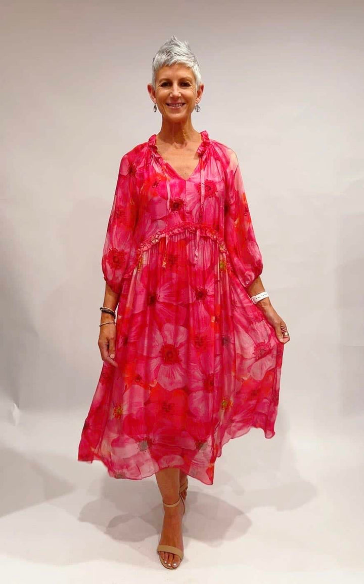 Frilled Collar Silk Dress