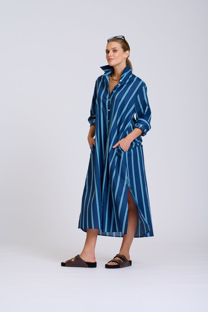 Luna Navy and Green Stripe Dress