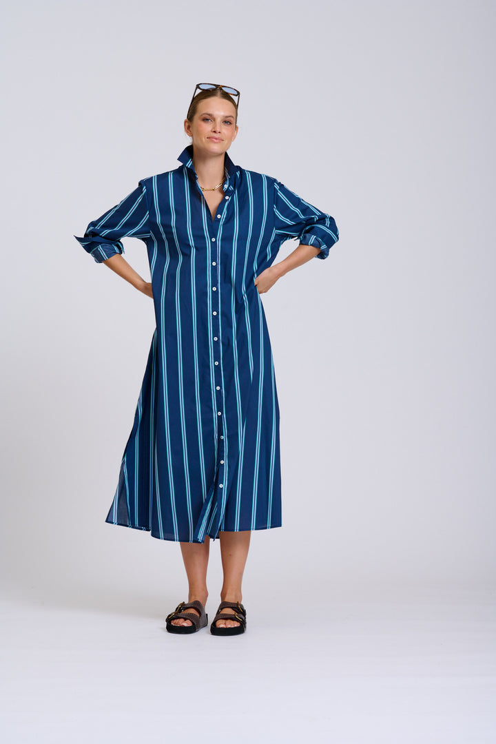 Luna Navy and Green Stripe Dress