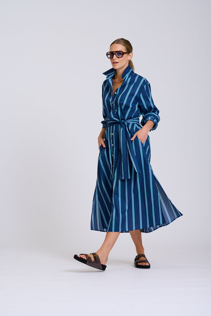 Luna Navy and Green Stripe Dress
