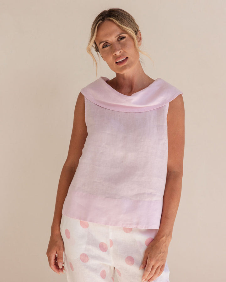 Button Back Cowl Top-Pink