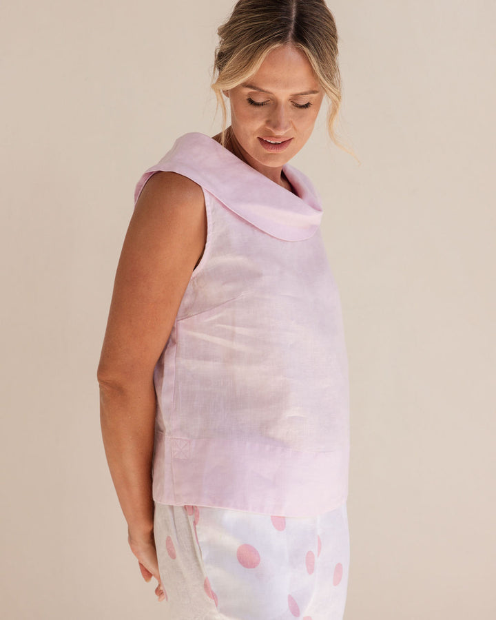 Button Back Cowl Top-Pink