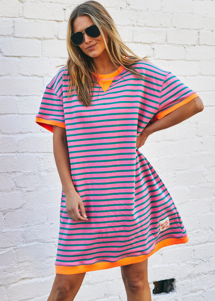 STRIPE BEACH DRESS - PINK/ORANGE