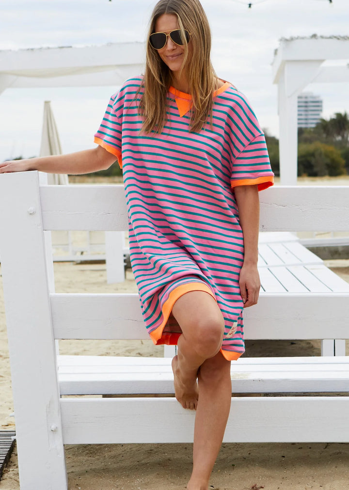 STRIPE BEACH DRESS - PINK/ORANGE