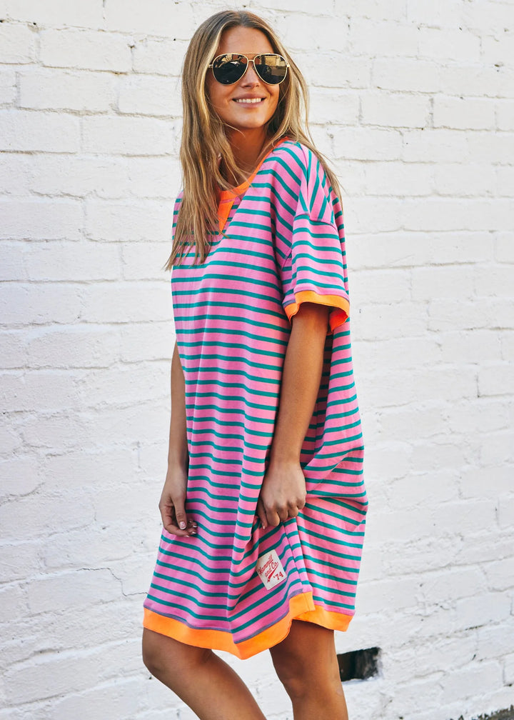STRIPE BEACH DRESS - PINK/ORANGE