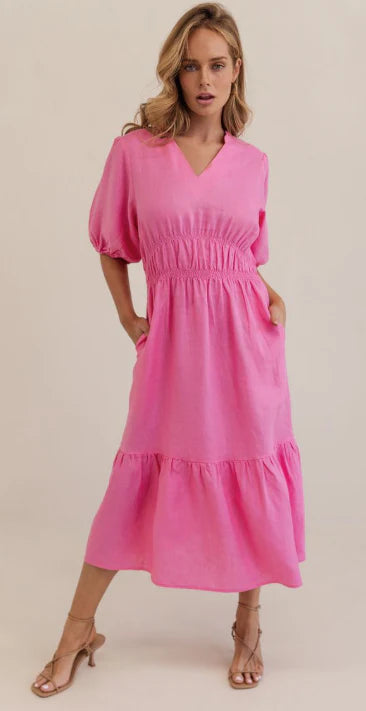 Linen Gather Detail Dress