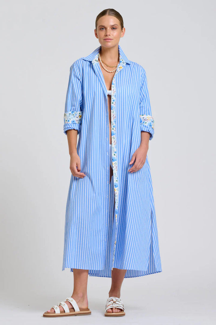 The Luna Oversized Long Line Shirt Dress- Stripe/floral