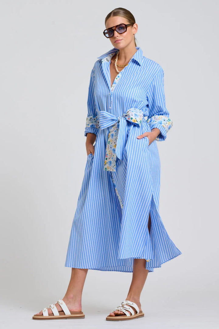 The Luna Oversized Long Line Shirt Dress- Stripe/floral