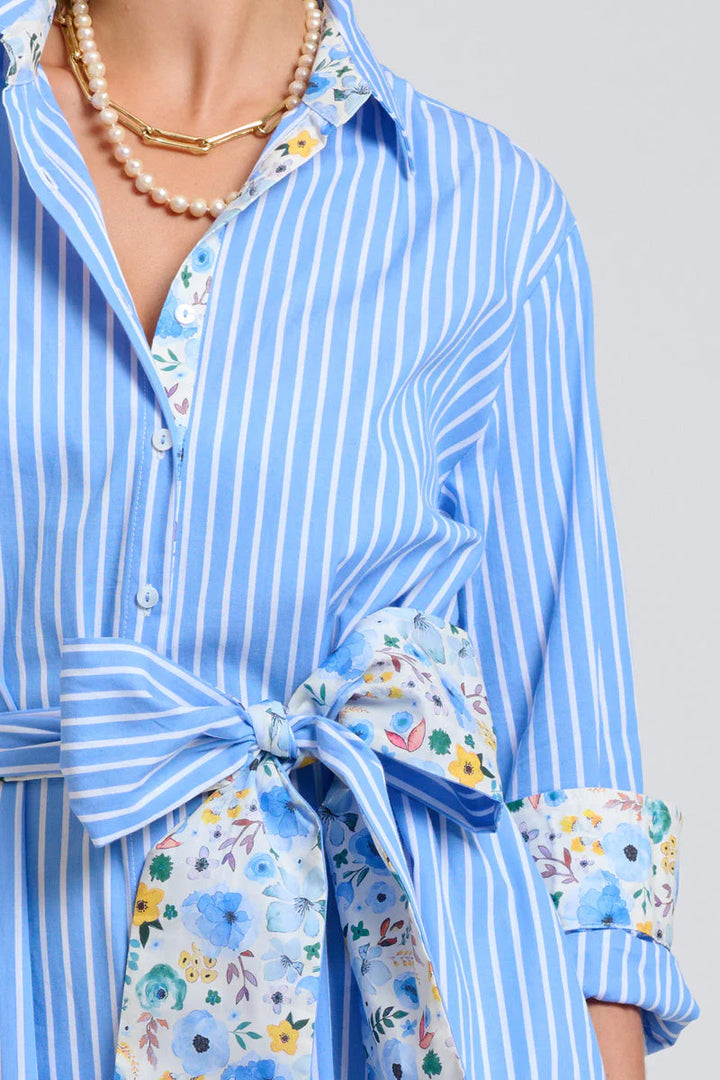 The Luna Oversized Long Line Shirt Dress- Stripe/floral