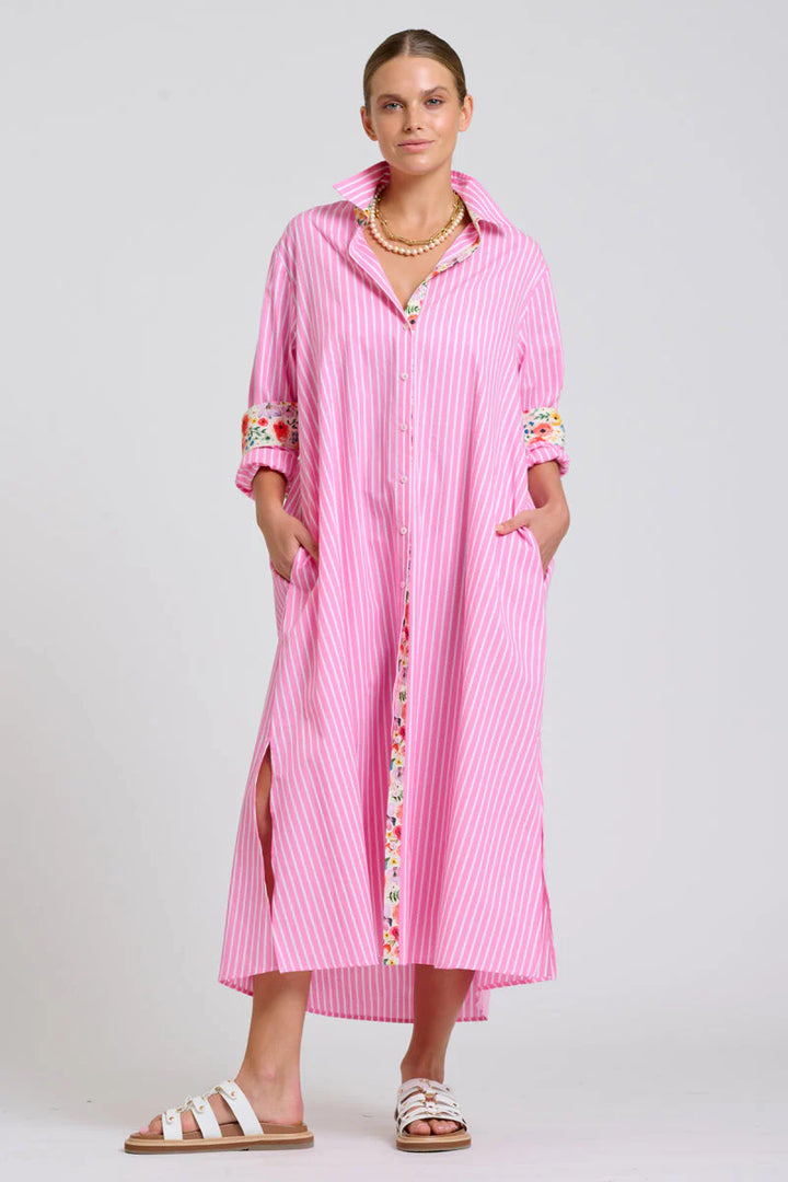 The Luna Oversized Long Line Shirt Dress- Stripe/floral