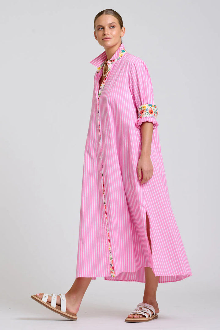 The Luna Oversized Long Line Shirt Dress- Stripe/floral