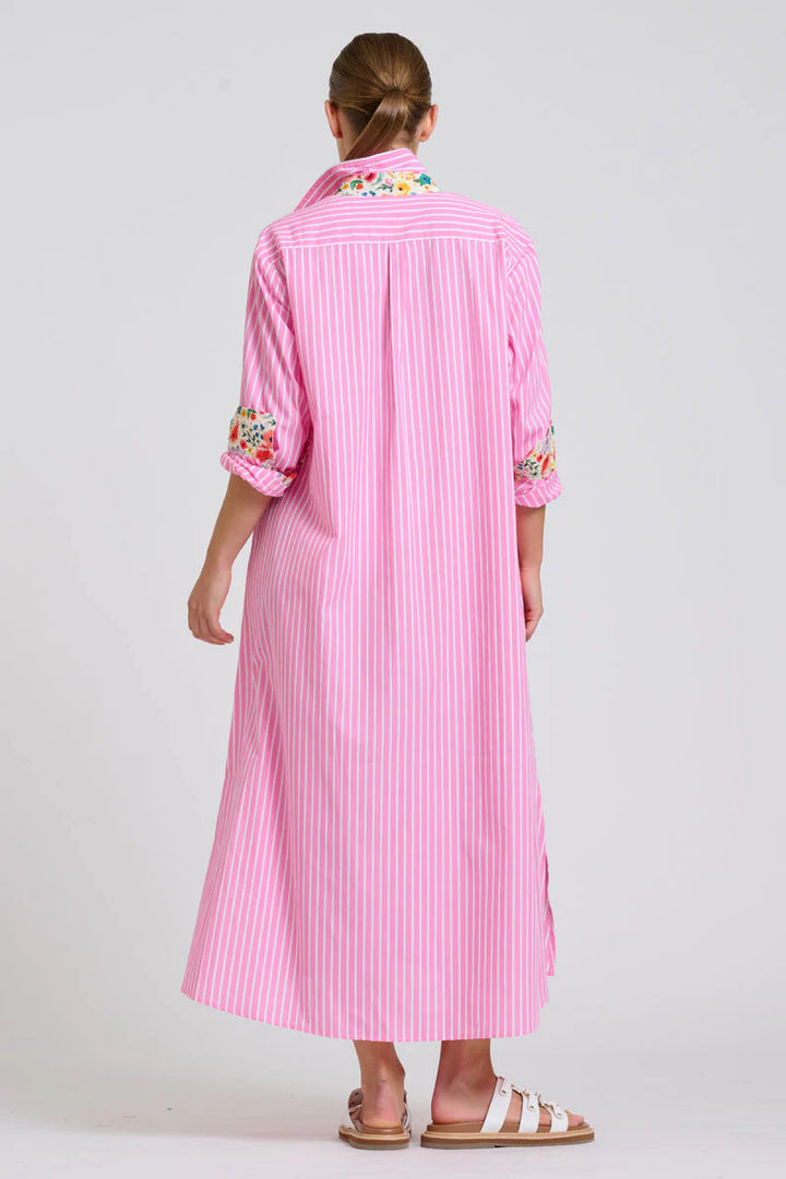 The Luna Oversized Long Line Shirt Dress- Stripe/floral