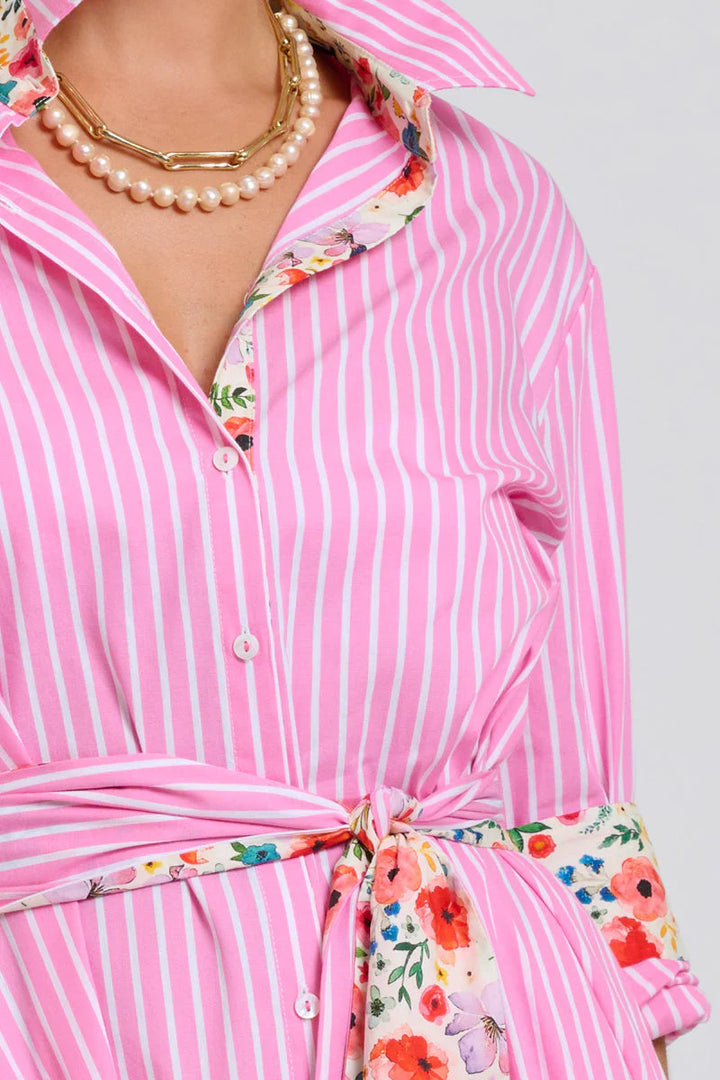 The Luna Oversized Long Line Shirt Dress- Stripe/floral