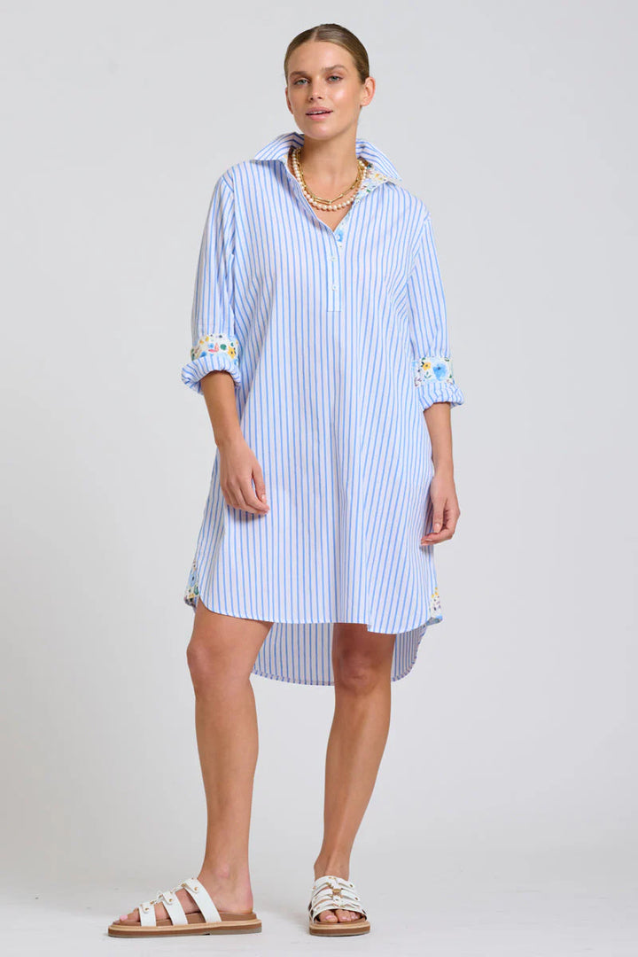 Popover Stripe/Floral Trim Dress
