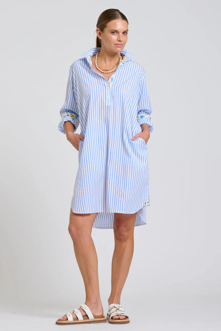 Popover Stripe/Floral Trim Dress