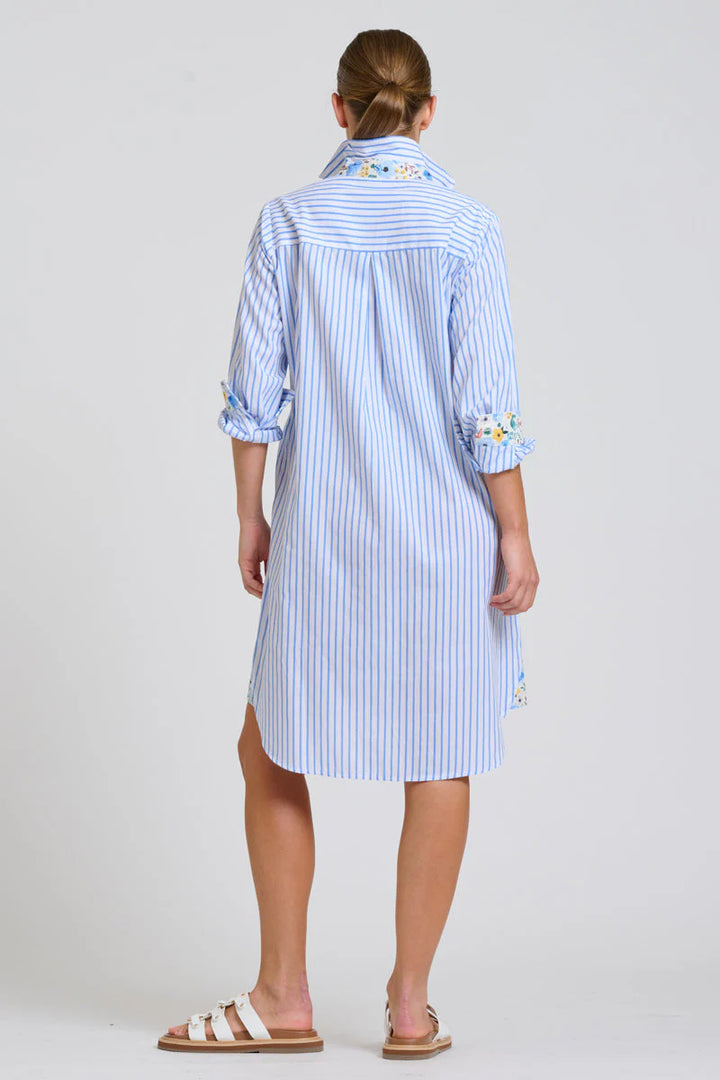Popover Stripe/Floral Trim Dress