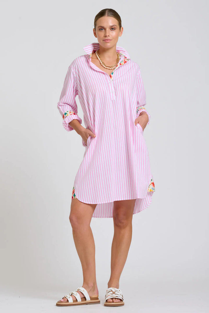 Popover Stripe/Floral Trim Dress