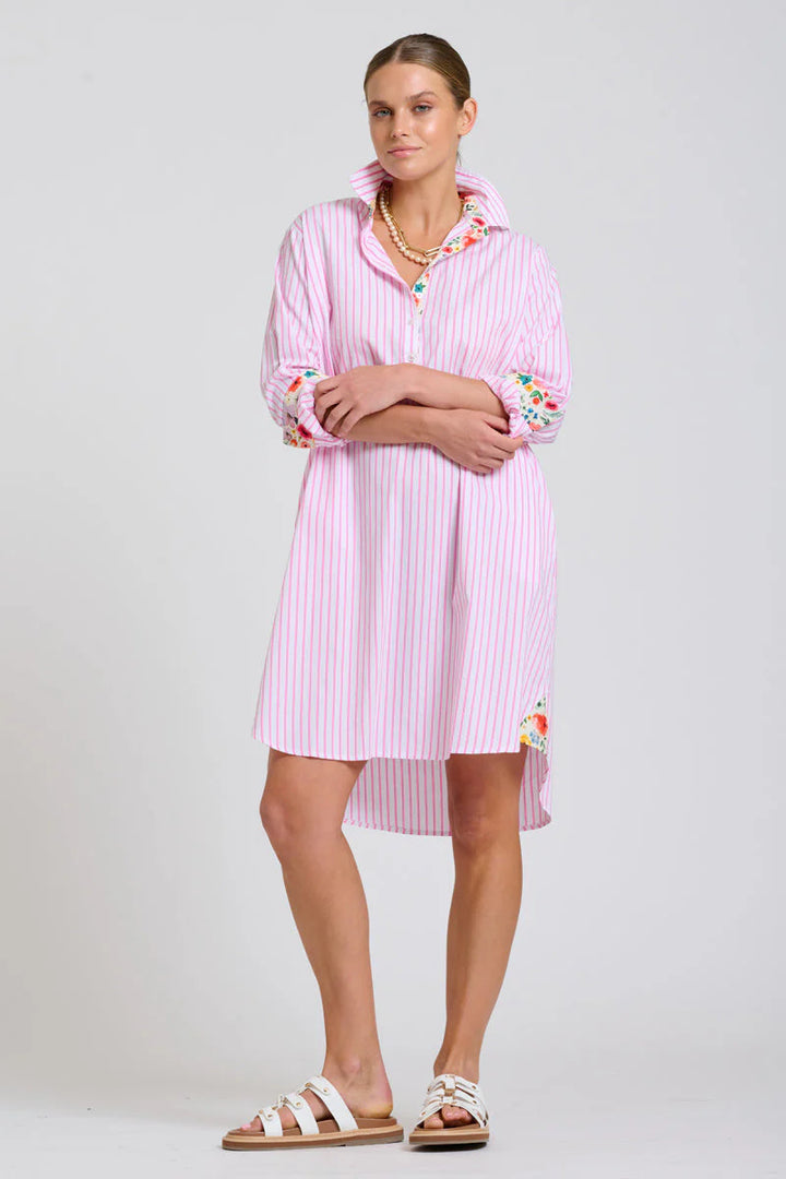 Popover Stripe/Floral Trim Dress