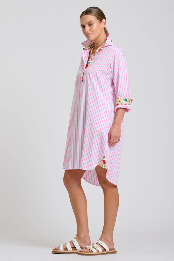 Popover Stripe/Floral Trim Dress