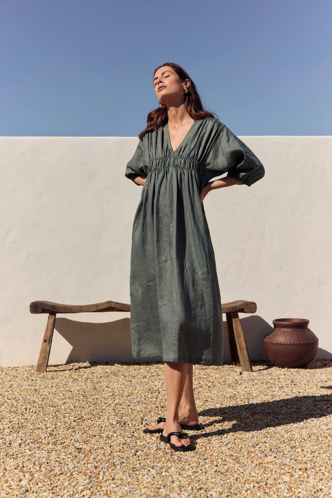 Puff Sleeve Gather Front Dress