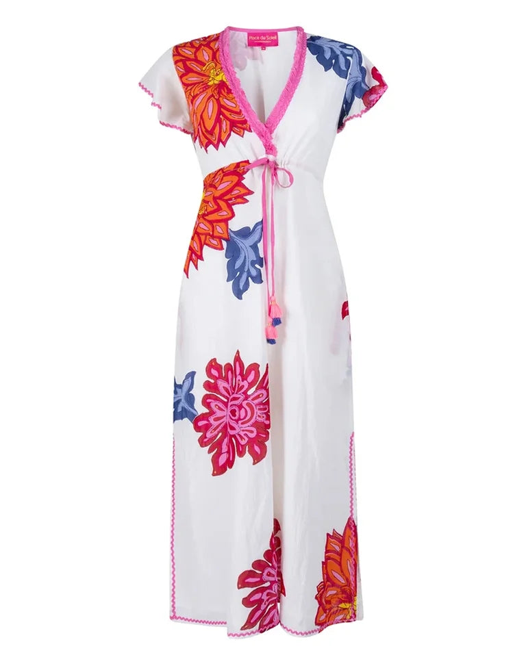 White Dress W Big Flowers SS
