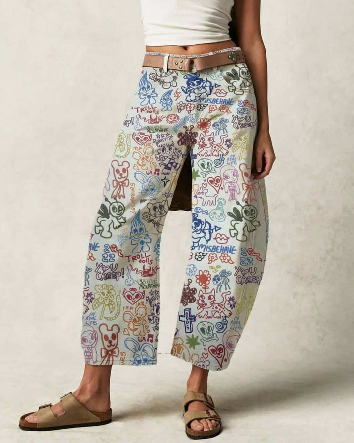 Art Print Barrel Leg Jeans