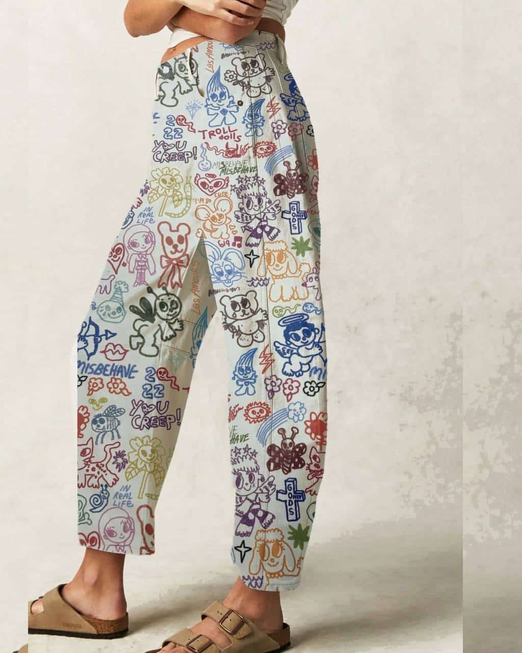Art Print Barrel Leg Jeans