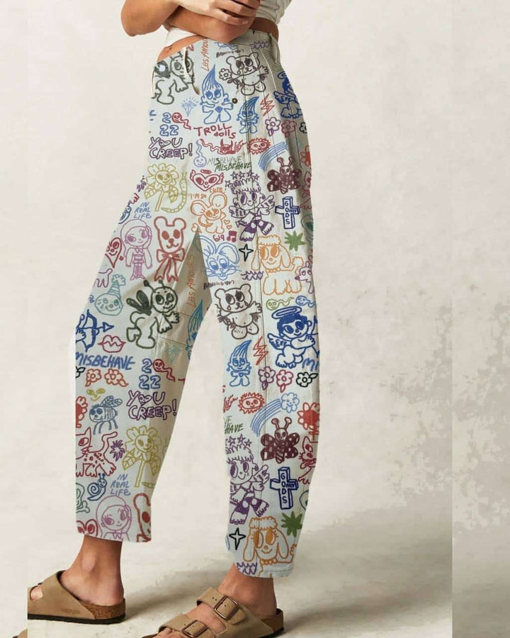 Art Print Barrel Leg Jeans
