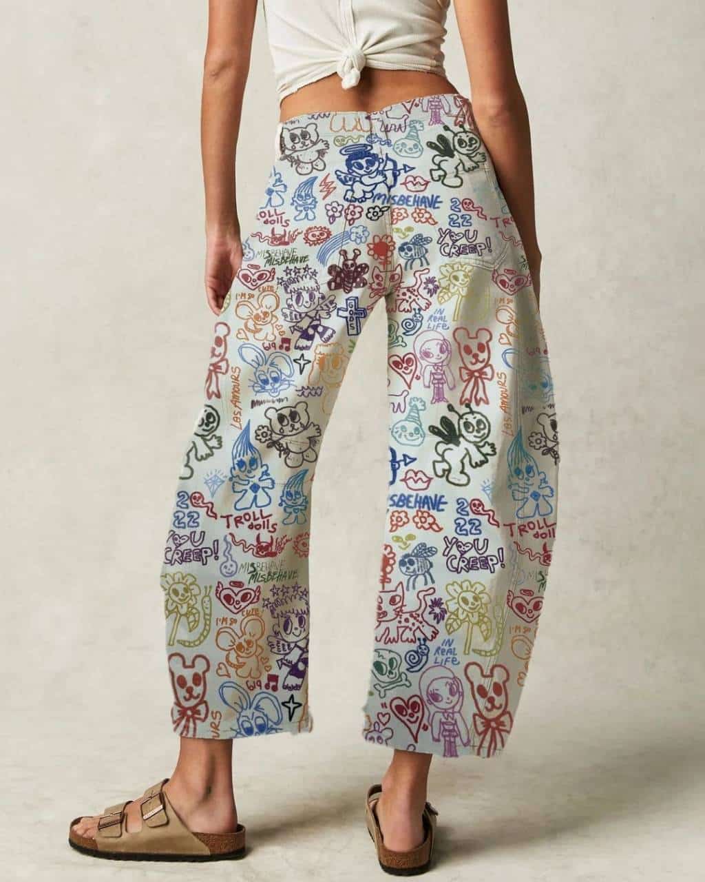 Art Print Barrel Leg Jeans