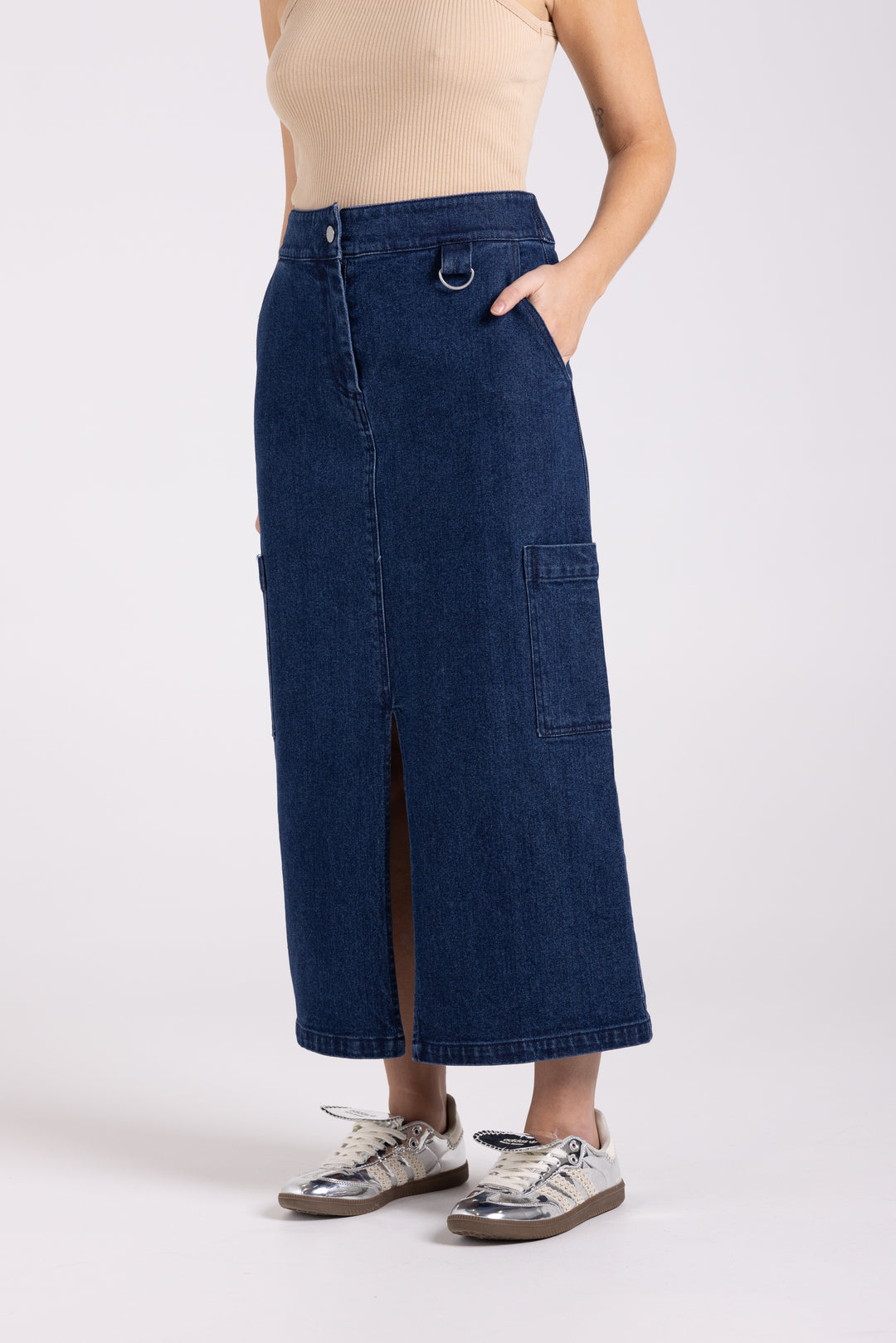 Denim Midi Cargo Skirt TT