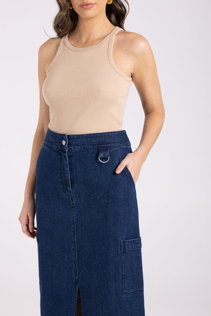 Denim Midi Cargo Skirt TT