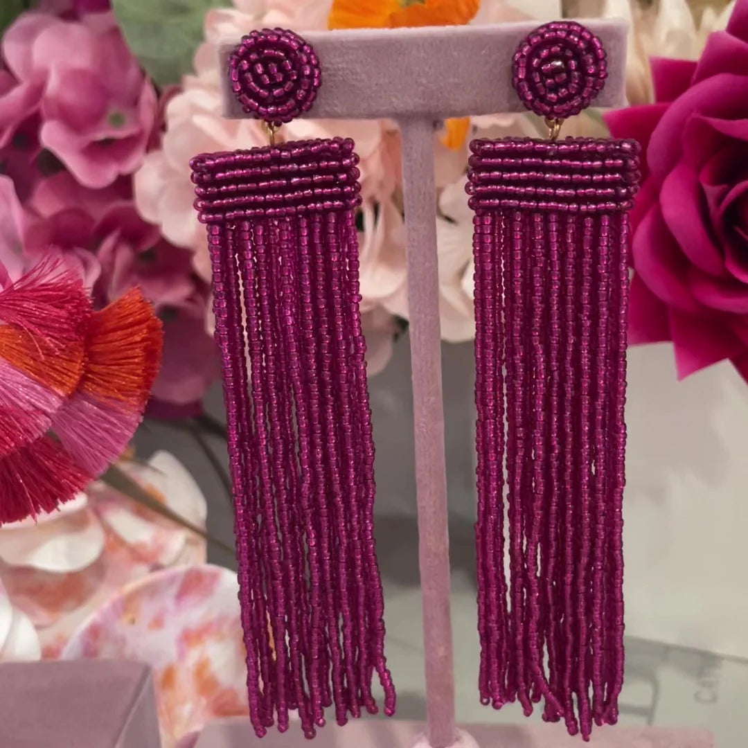 Beaded Tassel Statement Earrings