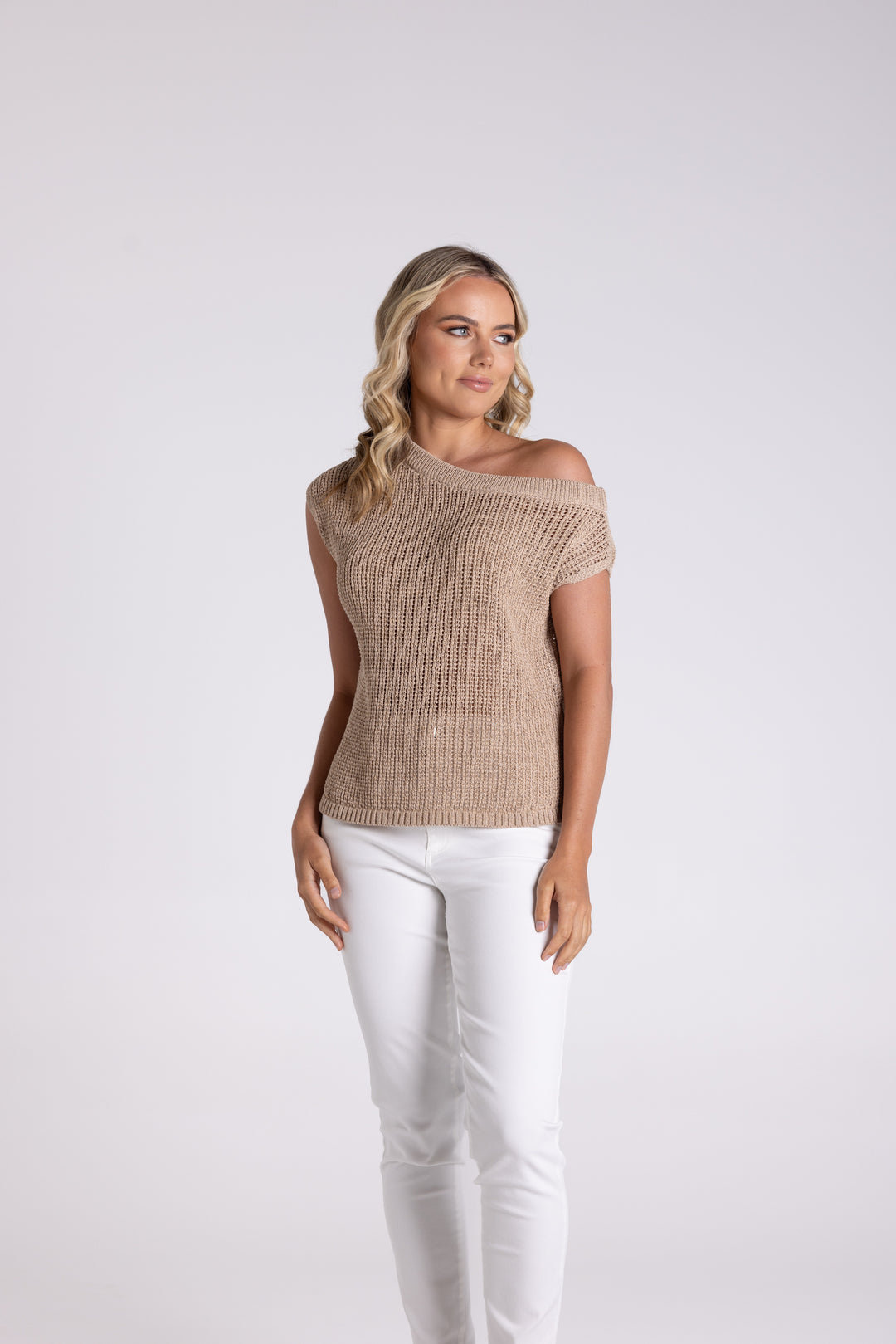 Tape Yarn Boat Neck Top