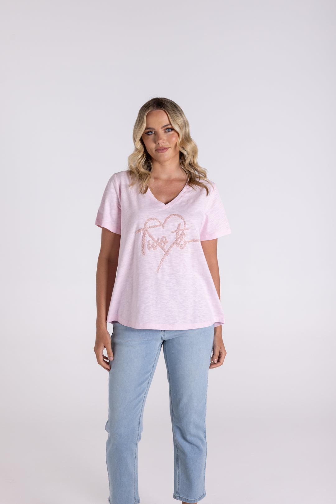 V Neck Sequin Heart T shirt