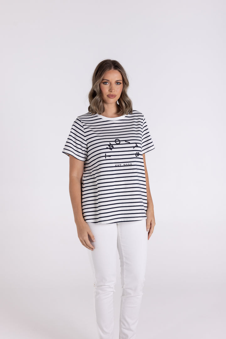 Stripe Crew Tee W Emb TT