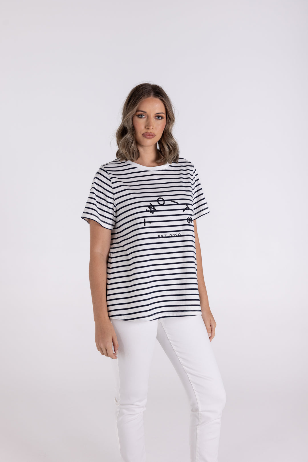 Stripe Crew Tee W Emb TT