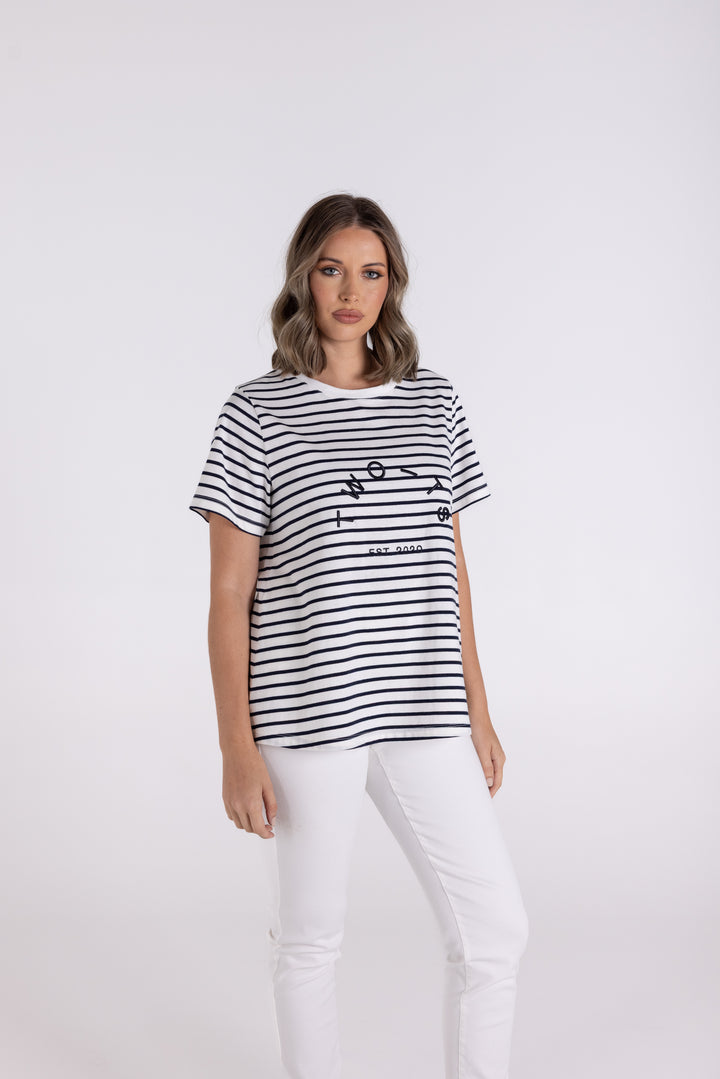 Stripe Crew Tee W Emb TT